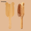 Sutuiying 1PC Cute Animal-Ear Air Cushion Hairbrush - Natural Bamboo Wide-Tooth Portable Comb (Massage + Anti-Static) with Adorable Dual-Ear Design. 