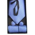 Light Blue Patterned Neck Tie With Cufflinks And Pocket Square For Men. 