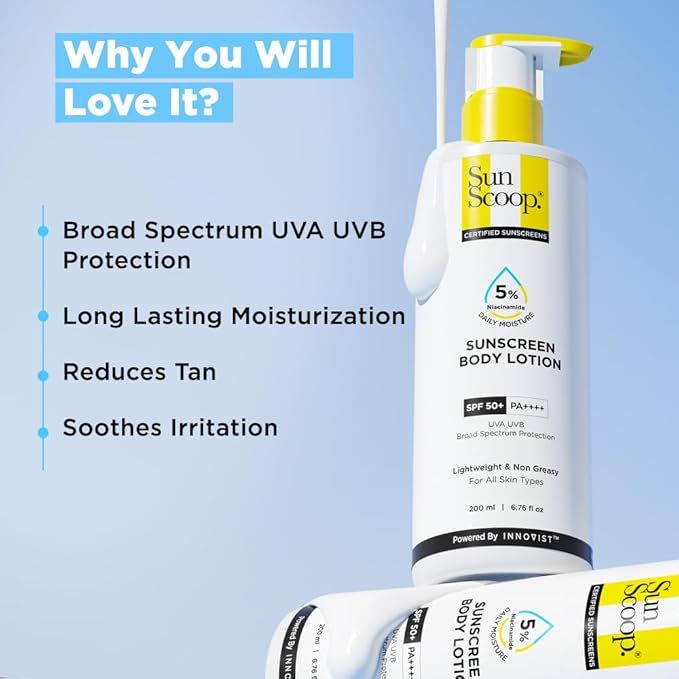 SunScoop%205%25%20Niacinamide%20Daily%20Moisture%20Sunscreen%20Body%20Lotion%20SPF%2050+%20PA++++%20%7C%2024-Hours%20Moisturization%20%7C%20Prevents%20Tan%20&%20Sunburn%20%7C%20Reduces%20Pigmentation%20%7C%20Lightweight%20&%20Non-sticky%20%7C%20Leaves%20No%20White%20Cast%20%7C%20For%20All%20Skin%20Types%20%7C%20Body%20Sunscreen%20for%20Summer%20200%20ml%20-%20Image%205