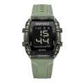 Green Color Square Design Led Chronograph Digital Rubber Strap Wrist Watch For Men. 