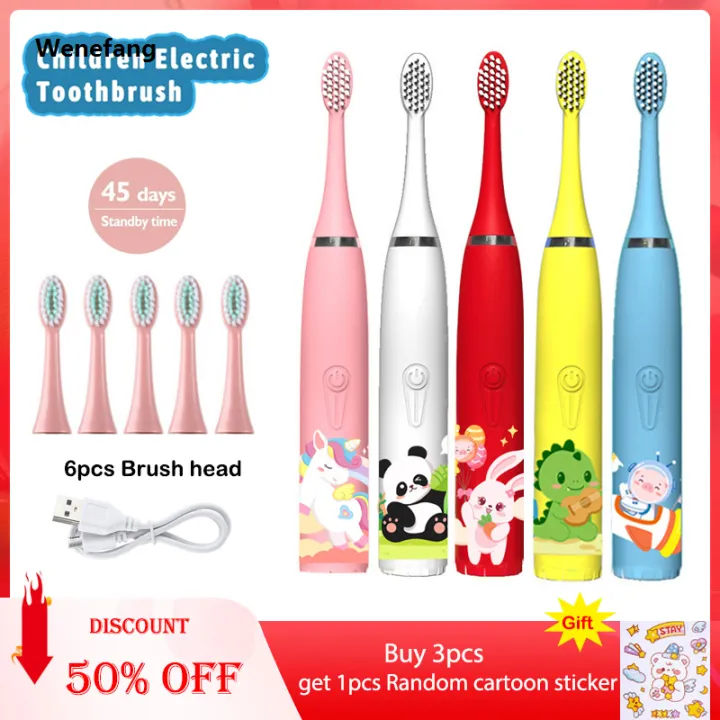 Wenefang%20Sonic%20Electric%20Toothbrush%20For%20Kids%20Cartoon%20Colorful%20IPX7%20Waterproof%20New%20With%20Replacement%20Heads%20Cleaning%20Automatic%20Rechargeable%20Brush%20-%20Image%202