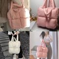 New Nylon Cloth Puffy Shoulder Bag Large Capacity Soft Down Feather Handbag Padded Quilted Space Cotton Shopping Tote. 