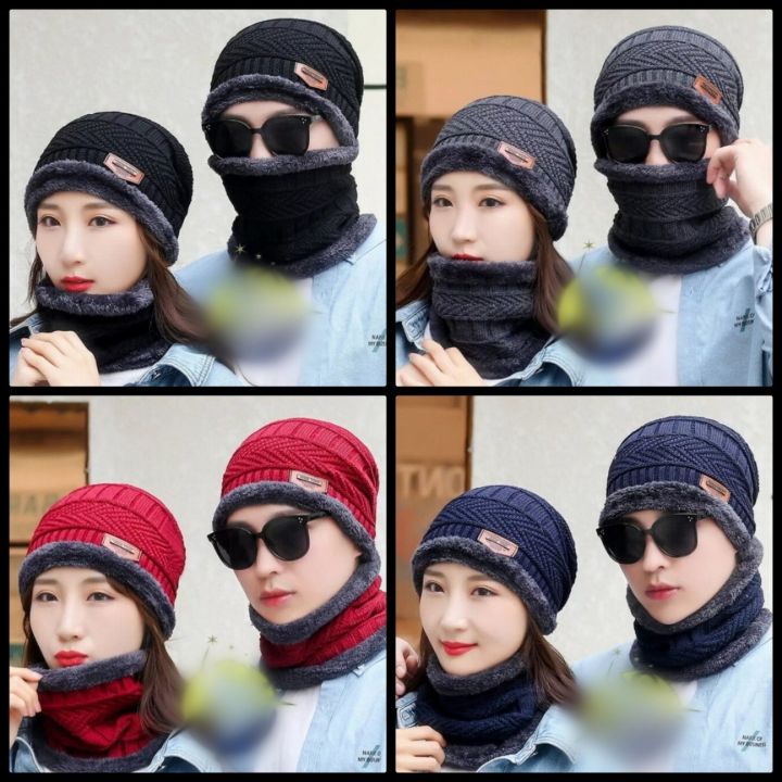 new Winter Beanie Hat Scarf Set Warm Knit Hat Thick Fleece Lined