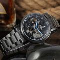 Watch Stainless Steel Mens Watches In Wristwatches Sat Skeleton Mechanical Automatic West Watch For Man- Black. 
