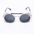 Silver/Black Frame Black Lens Round Sunglasses For Men. 