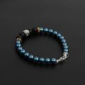 One Silver Color Stone (Heavy) with Deep Blue & Black Beads Bracelet For Men by Treasure Box. 