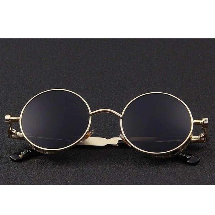 Golden Metal Round Circle Frame Sunglasses For Men