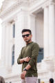 We5 Olive Green Full Sleeve Henley T-shirt For Men. 