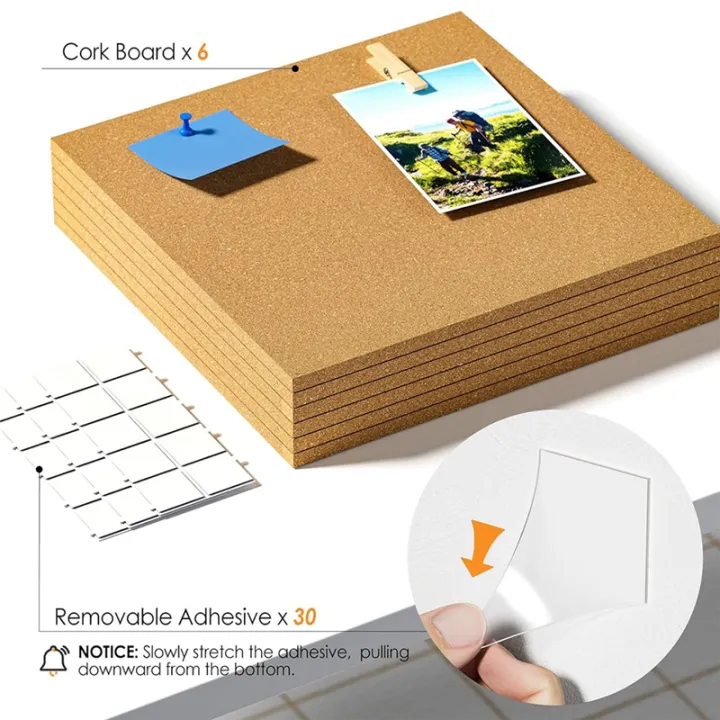 12inch%20X%2012inch%20Cork%20Tiles,%206%20Pack%20Cork%20Boards%20for%20Wall%20with%20Safe%20Removable%20Adhesive%20Tabs,%20Large%20Cork%20Bulletin%20Boards%20-%20Image%207