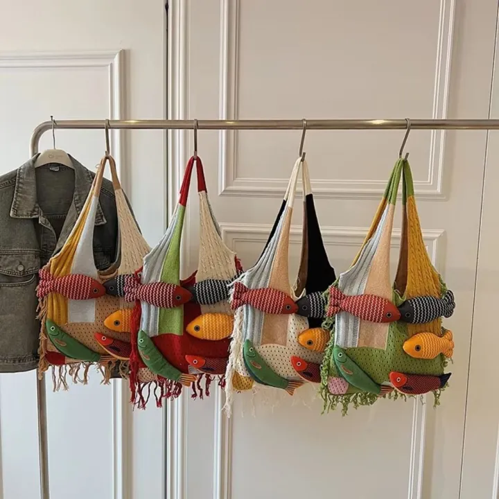 New%20Little%20Fish%20Shoulder%20Bag%20Handmade%20Large%20Capacity%20Versatile%20Tote%20Bag%20Summer%20Cotton%20Cute%20Relaxed%20Knitted%20Bag%20Casual%20Outing%20-%20Image%203
