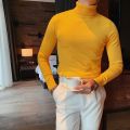 Yellow Solid Highneck Turtleneck Pullover Sweater for Men. 