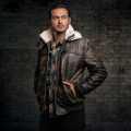 Rhino Leather Men's Genuine Stonewash Leather Jacket with Fur on Collar. 