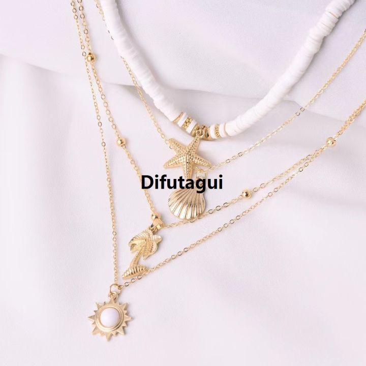 Difutagui%20New%20specials%201Pcs/Set%20Fashionable%20New%20Bohemian%20Style%20Soft%20Clay%20Necklace%20Profesional%20Sun%20Pendant%20Layered%20Chain%20Great%20for%20Women's%20Summer%20Beach%20Vacation%20-%20Image%203