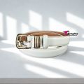 Square Women Skinny Leather Belt Ladies Black Thin Waist Belt for Dresses Jeans Pants with Gold Buckle and Metal Loops. 
