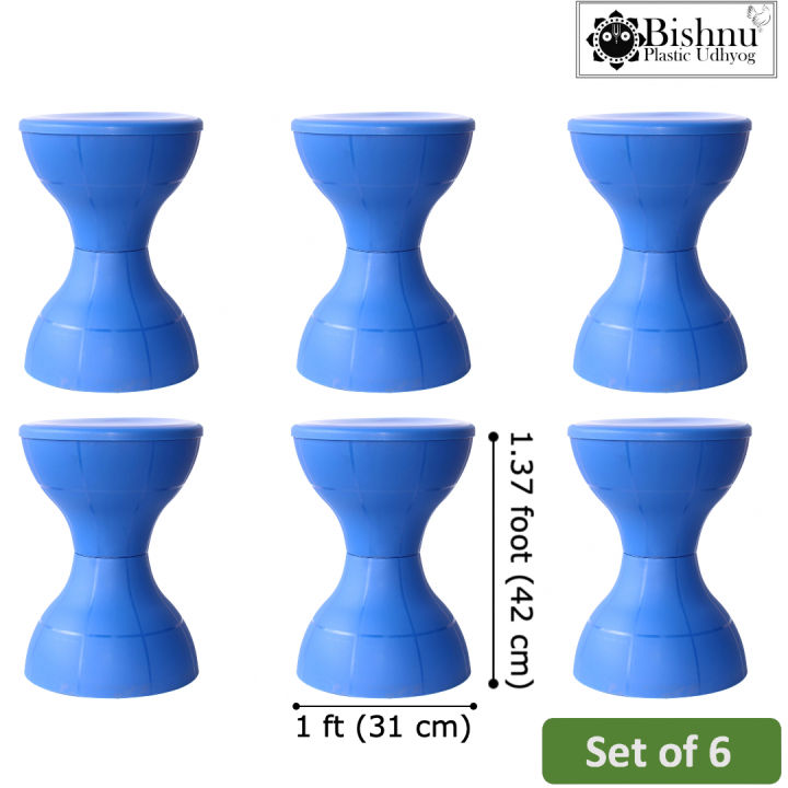 Set of 6 Fancy Round Plastic Stools Large Size Lightweight and Durable for Home and Office