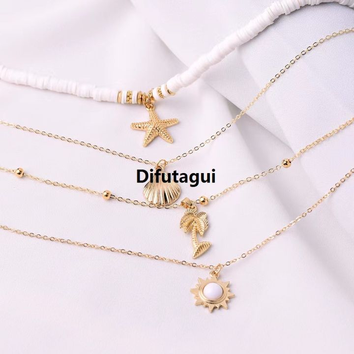 Difutagui%20New%20specials%201Pcs/Set%20Fashionable%20New%20Bohemian%20Style%20Soft%20Clay%20Necklace%20Profesional%20Sun%20Pendant%20Layered%20Chain%20Great%20for%20Women's%20Summer%20Beach%20Vacation%20-%20Image%202