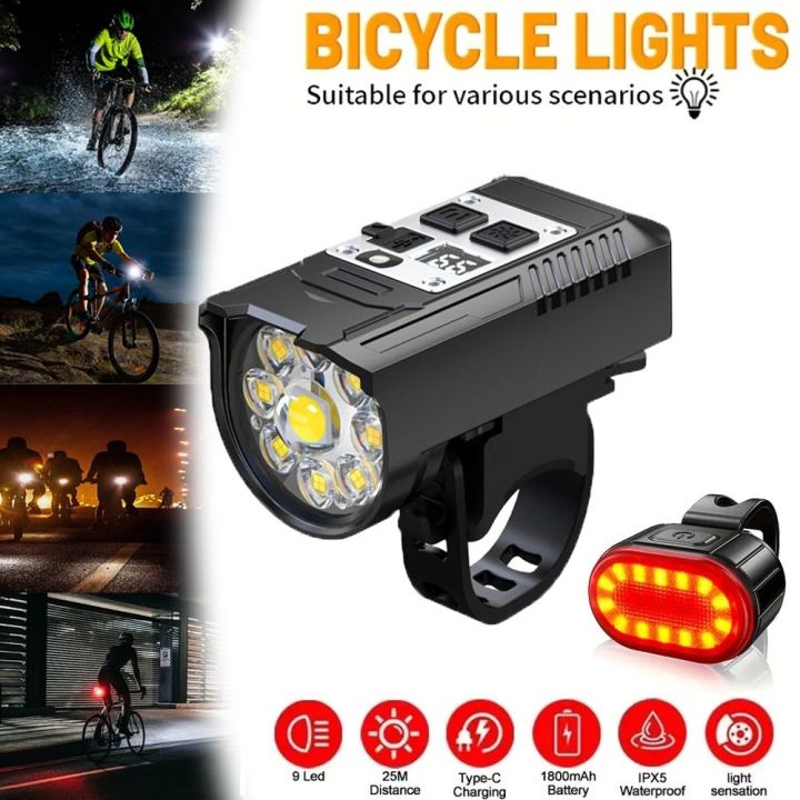 High Quality 9 LED Bicycle Headlight Type-C Rechargeable Super Bright Bike Lamp High Lumens Ultralight Bike Front Light Night Riding