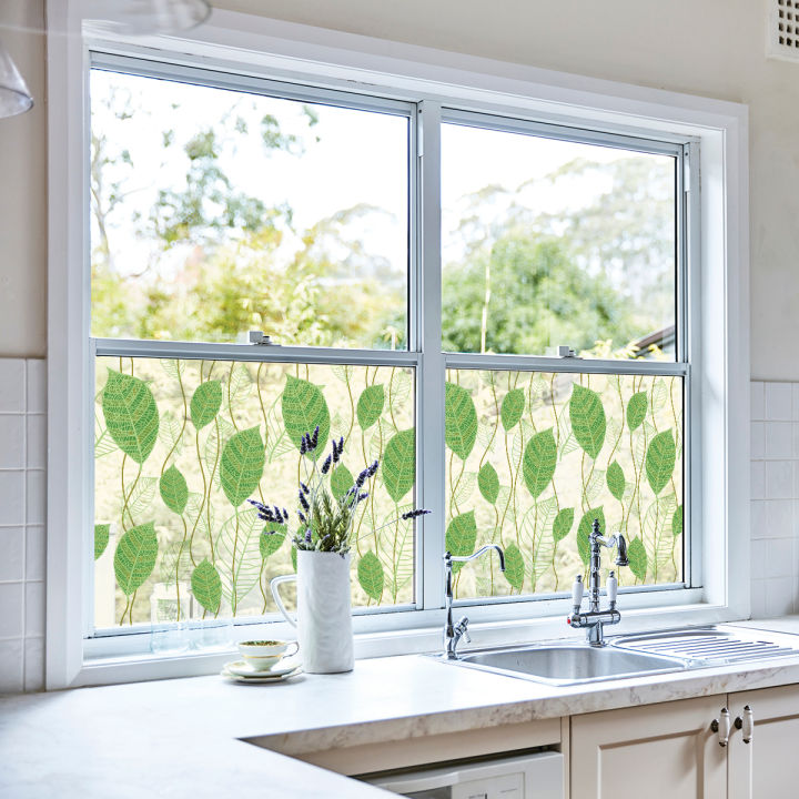 Window Blackout Sticker Options Artsy Home Blackout and Privacy Sticker for Window Green Leaves 1 meter ...