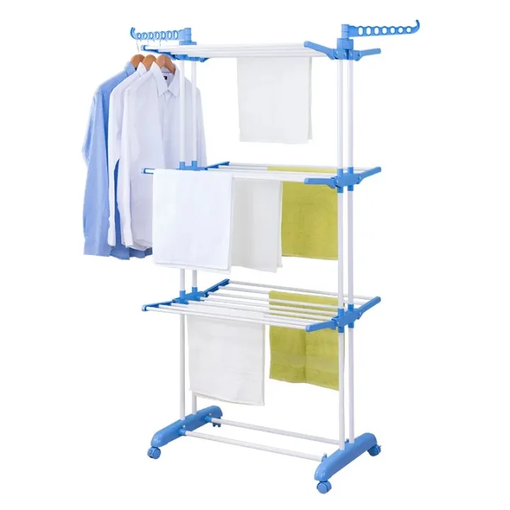 3%20Layer%20Cloth%20Drying%20Stand%20Hanger%20Organizer%20Shelf%20Space%20Saving%20Laundry%20Clothes%20Dryer%20With%20Breaking%20Wheels%20-%20Image%202