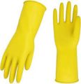 Yellow Rubber Dish Washing Gloves For  Kitchen Cleaning, Strong Work , Painting ,Gardening - Latex Waterproof Housework Use - 1 Pair. 