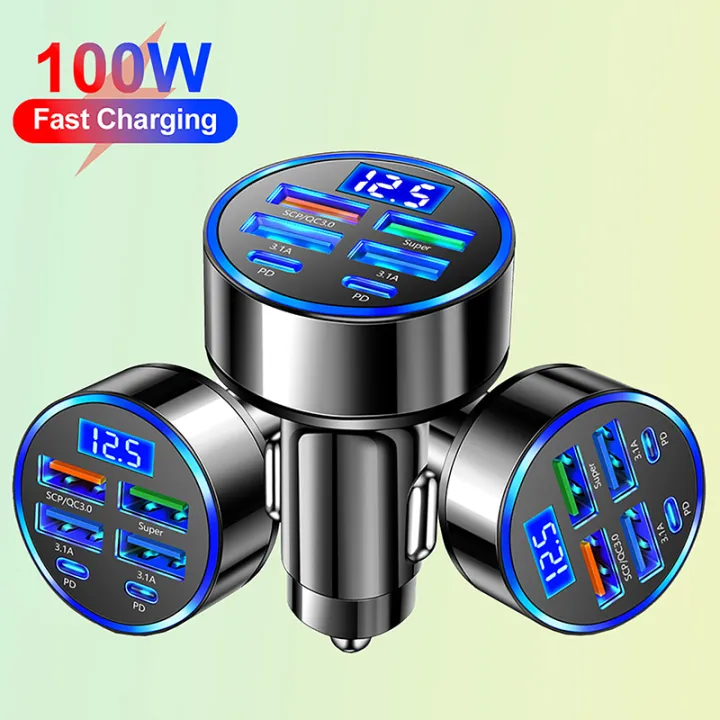100W%206-Ports%20USB%20Type-C%20Car%20Charger%20With%20Voltage%20Display%20PD%20Fast%20Charging%20Power%20Adapter%20For%20Iphone%20Android%20Smart%20Phone%20Tablet%20-%20Image%207