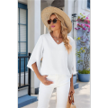 Women V Neck Shirts White XL. 