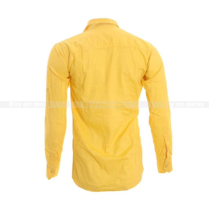 Mustard%20Yellow%20Cotton%20Plain%20Shirt%20For%20Men%20-%20Image%204