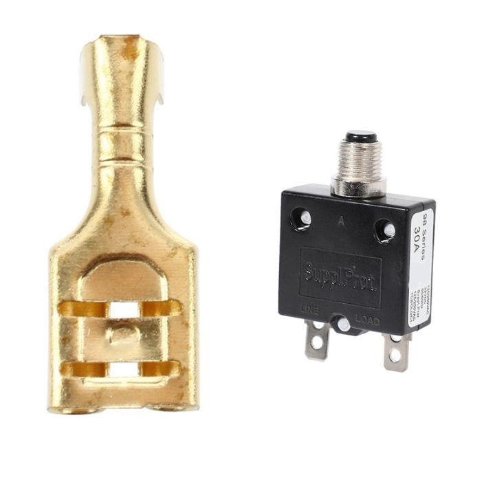 20%20Pcs%20Brass%20Crimp%20Terminal%206.7mm%20Female%20Spade%20Connectors%20with%2050VDC%20Circuit%20Thermal%20Breaker%20Thermal%20Protector%20-%20Image%203