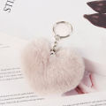 8CM Fluffy pompom Keychain Gifts for Women Soft Heart Shape Pompon Rabbit Key Chain Ball Car Bag Accessories Key Ring. 