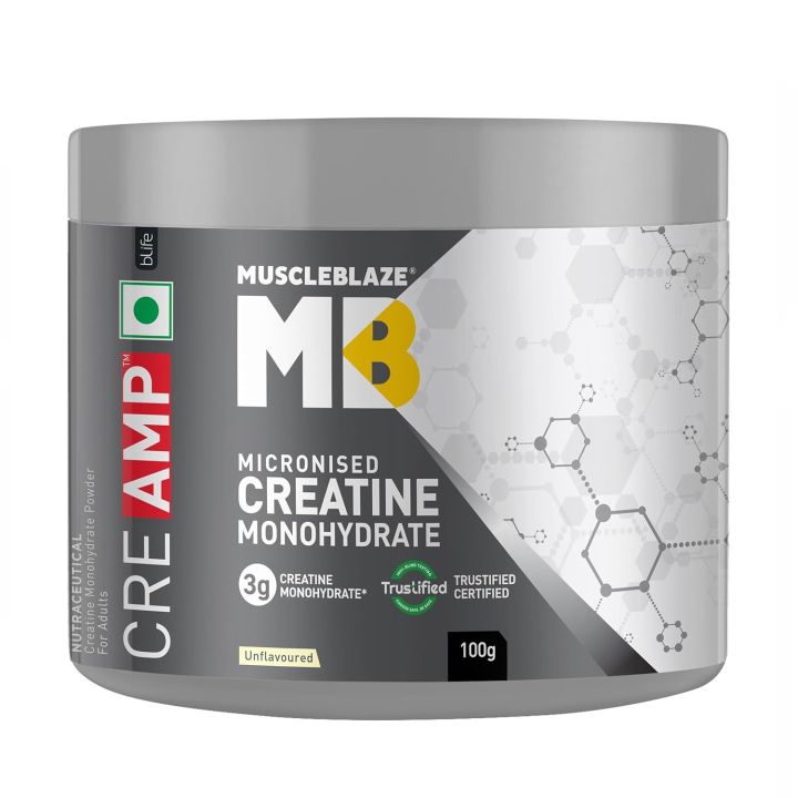 MuscleBlaze Creatine Monohydrate 100g 32 Servings with CREAMP Micronized Powder for Muscle Building