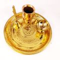 Golden Brass Puja Thali set 25 Cm Pujaa Thal Pital Plate Set Pujaa Thal sett. 