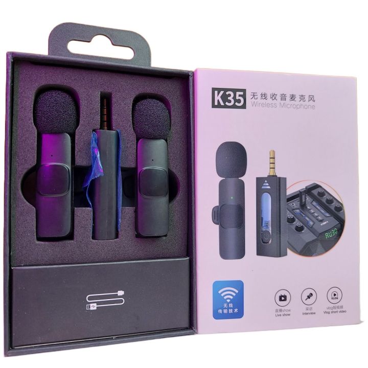 K35 3.5mm Aux Dual Receivers (2 - Mics, 1 Input) Wireless Collar Microphone