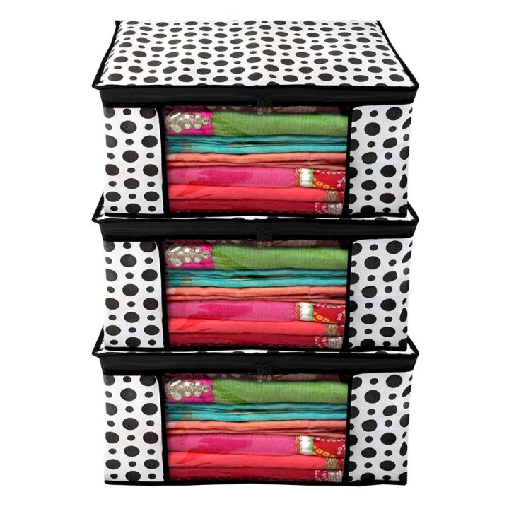 Multipurpose Saree Covers With Zip - Pack of 3 | For Clothes Storage | Packing Covers For Wedding | (Black & White)