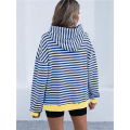 Women's Striped Pullover Hoodies Royal Blue S. 