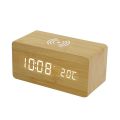 Wooden Digital Alarm Clock with Wireless Charging. 