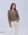 Trikaya Women Woollen Half Zipper Tuck Knit Pullover- Coffee. 