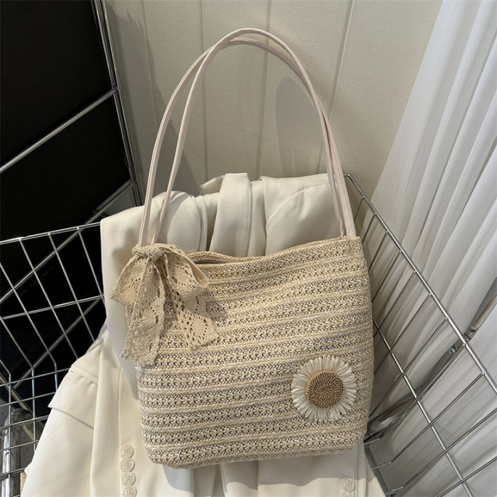 Large Capacity woven fashionable gentle temperament straw scarf shoulder bag 2023 Summer new underarm Bag tote bag