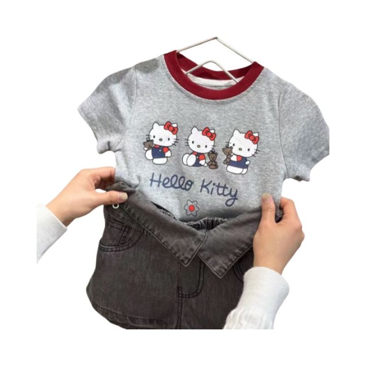 Korean%20children's%20clothing%20children's%20set%2025%20summer%20new%20cartoon%20Kt%20cat%20print%20short%20sleeve%20t-shirt%20foreign%20denim%20shorts%20tide%20-%20Image%205