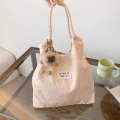 Korean Style Emed Cute Cartoon Canvas Single Shoulder for Women Large Capacity Handheld Shopping Commuting Tote Bag. 