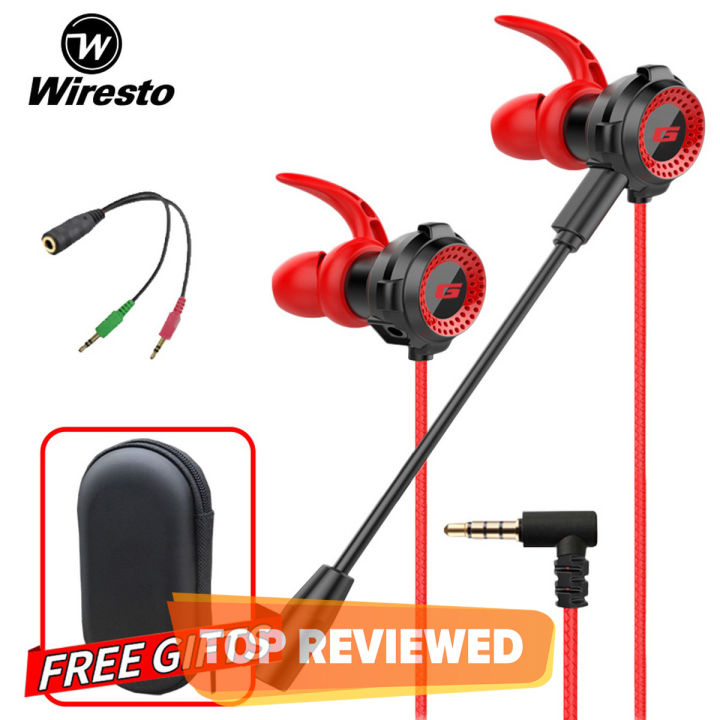 Wiresto Gaming Earphones In Ear Headphones Wired Earphones Earbuds Headset Noise Cancelling Stereo Computer Gamer Headphones with Dual Mic for Mobile Phone PS4 New Xbox One Free Case