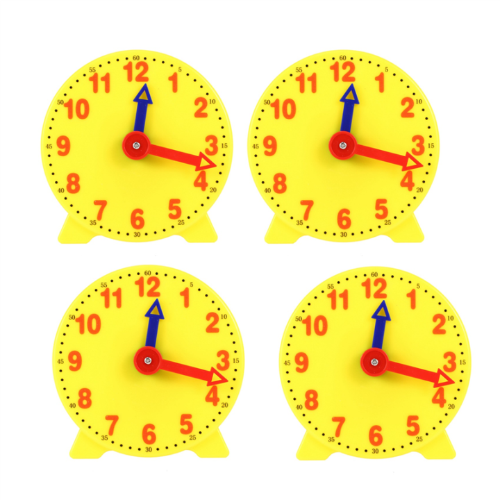 Wurrpopy-4pcs 4 Inch Student Learning Clock Time Model Teacher Gear Clock 12/24 Hour School Learning Tools