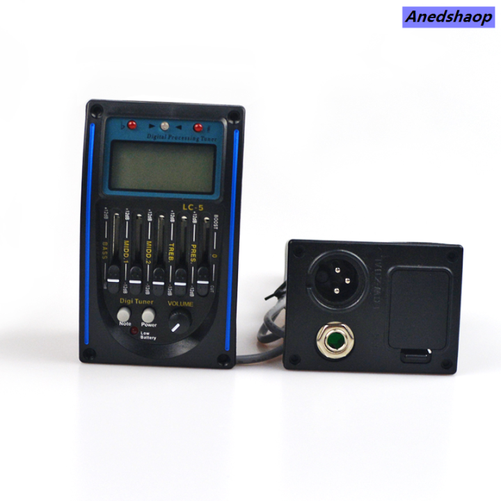 thumbnail interactive-video image 1 of Black LC-5 Band Acoustic Electric Guitar Preamplifier EQ Pedal With Tuner – Compact Design 1 of 5