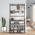 Multifunctional 2-in-1 Hallway Rack Stand with 8 Hooks  And 5 layers Shoe Shelves. 