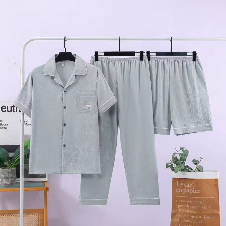 3pcs%20men%20night%20suit%20in%20plain%20soft%20cotton%20fabric%20/pj%20set%20for%20men%20-%20Image%202