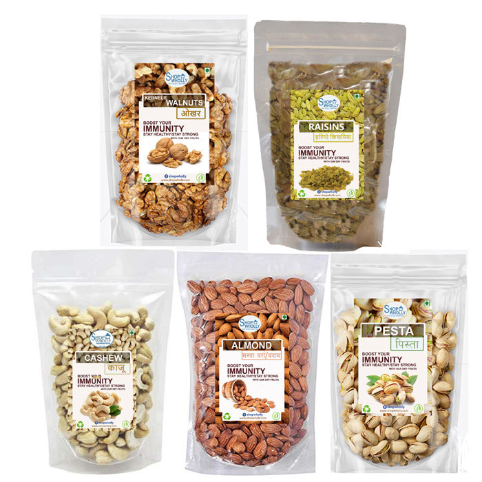 Dry Fruits Combo 200gm X 5 (Almond, Cashew, Raisins, Walnut Gudi, Pista)