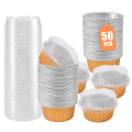 NAMUNY Dessert Cups with Lids, 50 Pack Gold Aluminum Foil Baking Cups Holders, Cupcake Bake Utility Ramekin Clear Pudding Cups. 