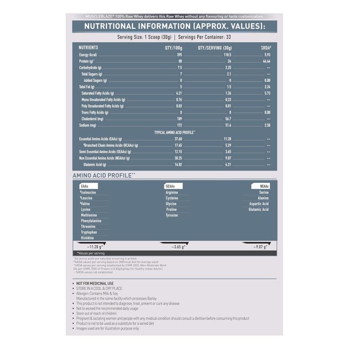 Muscleblaze%20Raw%20Whey%20Protein%20Powder%201Kg%2033%20Servings%20100%25%20Whey%20Concentrate%20Unflavored%20Labdoor%20USA%20Certified%2024g%20Protein%205.2g%20BCAA%204.2g%20Glutamine%20-%20Image%204