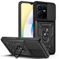Vantime for vivo Y22 Y22s Case Stand Slide Lens Cover Shockproof Hard Phone Back Casing. 
