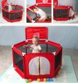 Hexagonal Play Yard for Kids with Basketball Loop- RED (3M-10Y). 