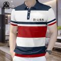 【Oufisun】Striped Polo Shirts For Mens Business Polo Shirt Slim Short-Sleeved Polo Men's Top Breathable Men's Shirt. 